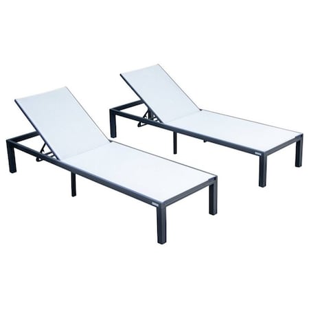 Leisuremod Marlin Patio Chaise Lounge Chair with Black Aluminum Frame, White, 2PK MLBL-77W2