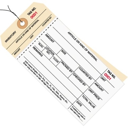 Partners Brand Tag, Wire0001-0499, 6-1/4"x3-1/8", PK500, 10 Point Cardstock, 6 1/4" W, White/Manila, 500 PK G19013
