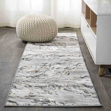 Jonathan Y Swirl Marbled Abstract Gray/Black 2 ft. x 10 ft. Runner Rug SOR203C-210
