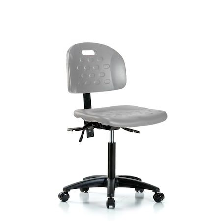 Blue Ridge Ergonomics Newport Industrial Polyurethane Chair - Medium Bench Height with Casters in Gray Polyurethane HPMBCH-RG-T0-A0-NF-RC-GRY