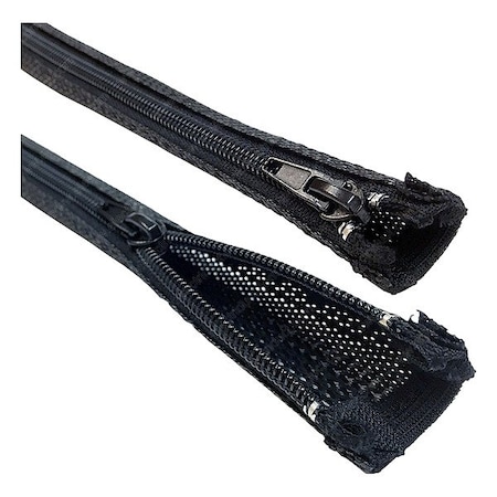 Electriduct Braided Braided Sleeving, 1 1/4 in Inside Dia., 1.5 in Max Bundle Dia., 5 ft, Polyester, Black BS-ZIPPER-EX-200-5-BK-3PK