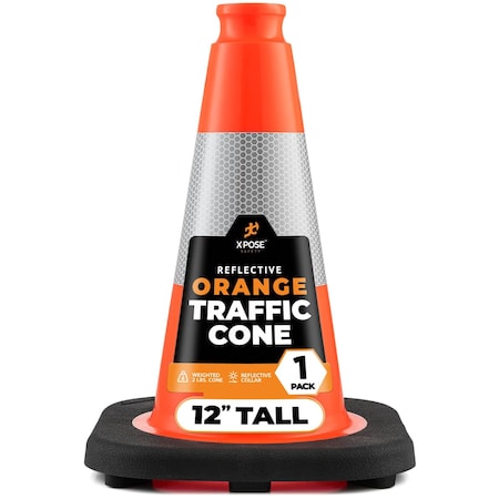 Xpose Safety 12 Inch Multipurpose PVC Orange Traffic Cones with 4in Collar OTC12-4-1-X