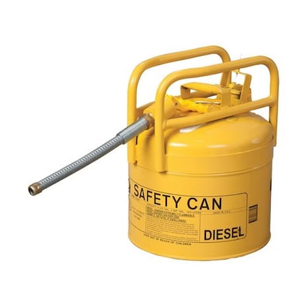 Eagle Mfg Type II Safety Can, Galvanized Steel, 5 gal, 7/8 in Metal Hose, DOT Transport, Yellow, Diesel 1215Y