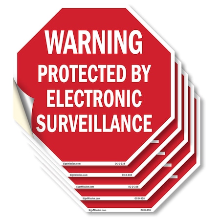 Signmission Warning Protected by Electronic Sur, 4 inch X 4 inch, Vinyl Decal, 5PK OC-D-5PACK-4-338