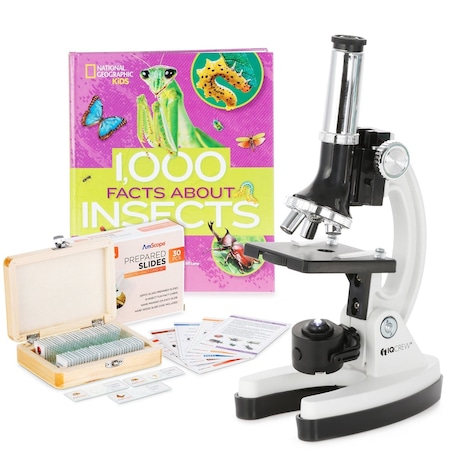 Amscope IQCrew By Introductory 120X-1200X 52-pcs Kids Beginner Compound Microscope STEM Kit w/ Deluxe Insec M30-BKI-PSI