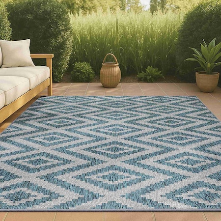 Jonathan Y Sintra Diamond Tribal Blue/Gray 5 ft. x 8 ft. Indoor/Outdoor Area Rug SMB116A-5