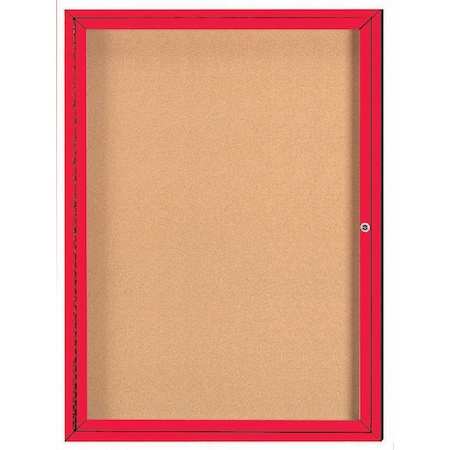 Aarco Enclosed Natural Pebble Grain Cork Bulletin Board w/ Red Powder Coated Al Frame, 48''Hx36''W DCC4836RR
