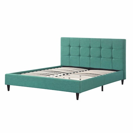 Homeroots California King Blue Modern Upholstered Square Stitched Platform Bed 303547