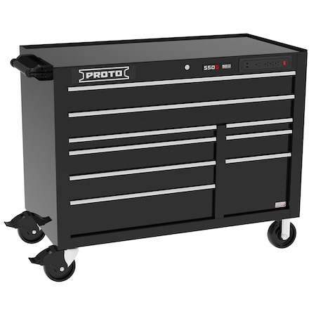 Proto 550 Series Rolling Cabinet, 9 Drawer, Black, 50 in W x 25-1/4 in D x 41 in H J555041B-9BKPDP