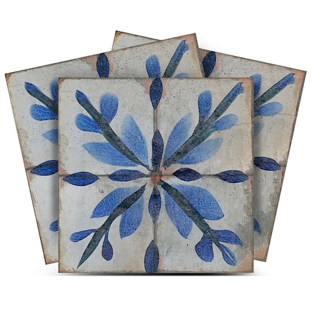 Homeroots 4" x 4" Blue Vinyl Arabesque Peel And Stick Removable Tiles 628722