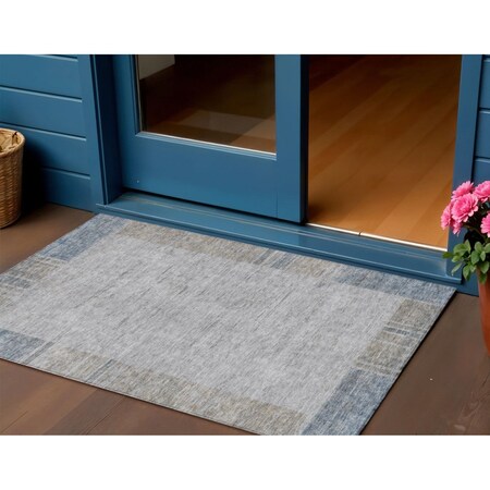 Homeroots 3' X 5' Taupe Beige And Blue Geometric Washable Indoor Outdoor Area Rug 581996