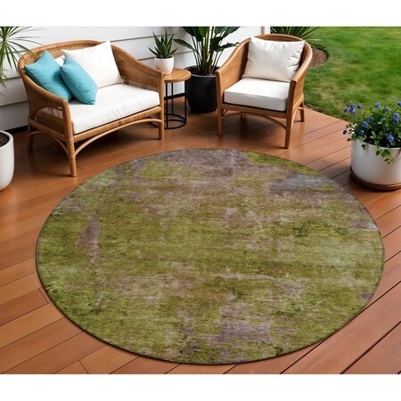 Homeroots 8' Green Round Abstract Washable Indoor Outdoor Area Rug 608773