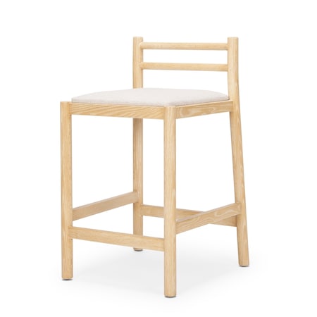 Homeroots 26" Beige and Natural Fabric and Solid Wood Low Back Counter Height Bar Chair 605934