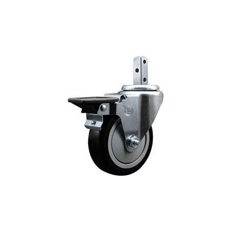 Service Caster 4'' Black Polyurethane Wheel Swivel 7/8'' Square Stem Caster with Brake SCC-SQ20S414-PPUB-BLK-PLB-78