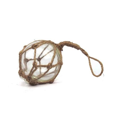 Handcrafted Decor Clear Japanese Glass Ball Fishing Float with Brown Netting Decoration, 3 in. 3 Clear Glass - Old