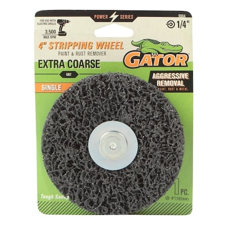 Gator Stripping Single Wheel, 4 in Dia, 1/4 in Arbor, Extra Coarse, Silicon Carbide Abrasive 9004