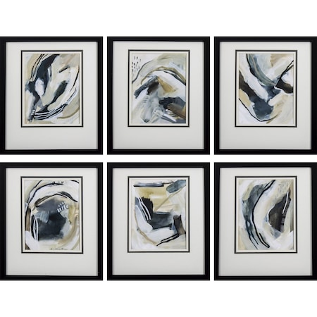 Set Of 6 Neutral Watercolor Abstract Framed Art, 6PK