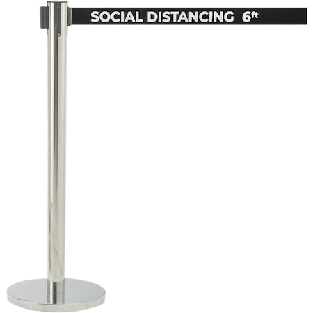 Aarco Belt Barrier System, Satin Finish/Black Belt w/White Print, 7 ft Length, Satin HS-7PBK