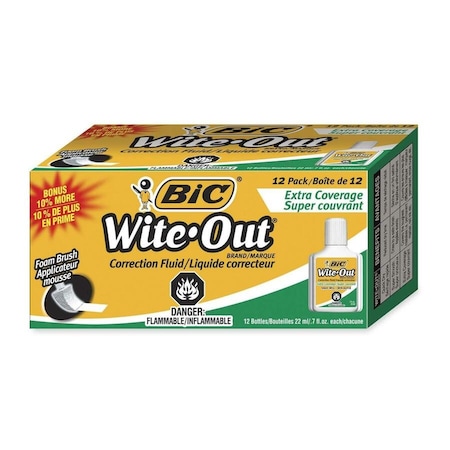 Bic Wite Out Correction Fluid, Extra Coverage, 12PK WOFEC12