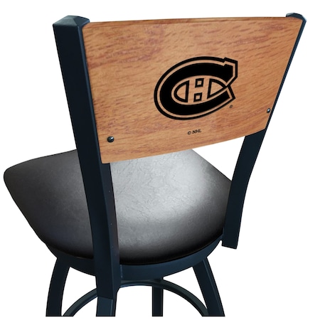 Holland Bar Stool Co 36" Blk Wrinkle Montreal Canadiens Swivel Bar Stool, Engraved Back L03836BWMedMplAMonCanBlkVinyl
