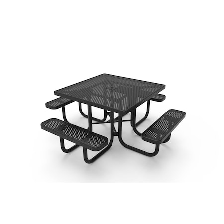 Mytcoat 46in Square Portable Outdoor Table, Black, Seats 8, Punched Steel, Industry Standard Coating 804079