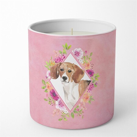 Carolines Treasures 10 oz Beagle Pink Flowers Decorative Soy Candle CK4265CDL