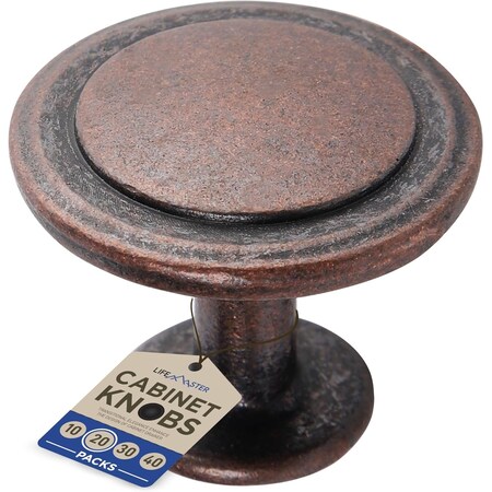 Lifemaster 1-1/4in Cabinet Knobs, Oil Rubbed Bronze, Durable Zinc Alloy, Easy Installation, 20PK LMKNBGLD20