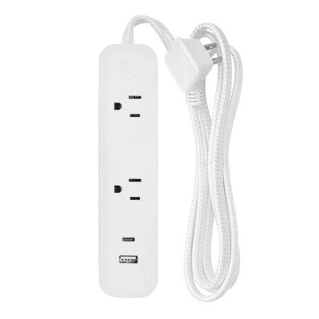 Globe Electric 6 ft. L 2 outlets Power Strip White 78837