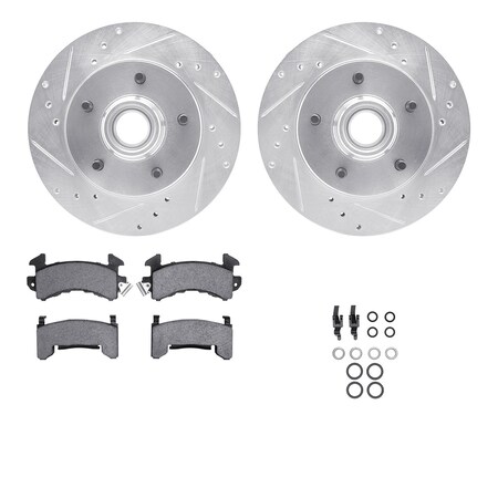 Dynamic Friction Co DFC Brake Rotor - Drilled & Slotted - Silver- Heavy Duty Brake Pad includes Hardware 7412-47011