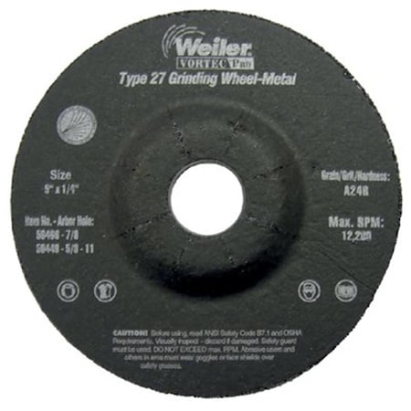 Light House Beauty 5in. x 1/4in. A24R 7/8in. AH Grinding Wheel - Aluminum Oxide LI3690999