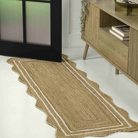 Jonathan Y Seaside Cottage Scallop Edge Jute Natural/White 2 ft. x 8 ft. Runner Rug RNF200A-28