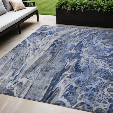 Homeroots 5' X 8' Denim Blue And Navy Blue Abstract Washable Indoor Outdoor Area Rug 577927