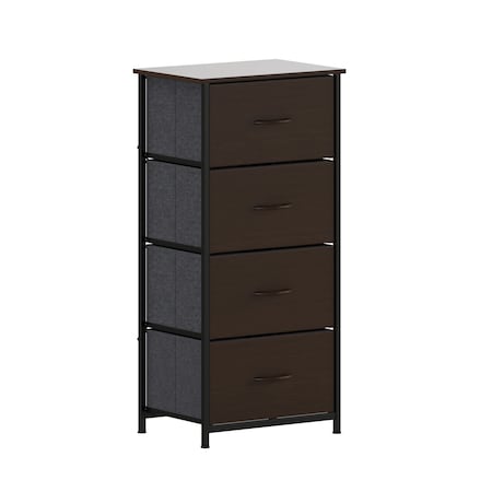 Flash Furniture Harris 4 Drawer Storage Dresser with Black Cast Iron Frame, Brown Wood Top and Brown Easy Pull Engi WX-5L203-MDF-BK-BR-GG
