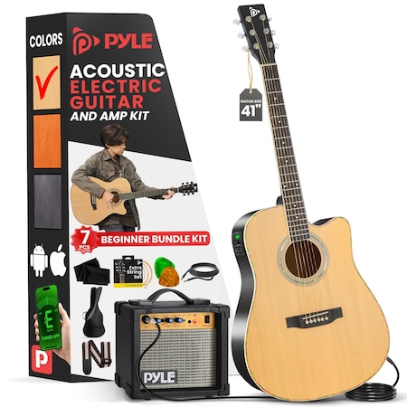 Pyle PyleCutaway Acoustic Electric Guitar and Amp Kit - Full Size, Spruce Body, 10W Amplifier, Gig Bag PEAGKT100