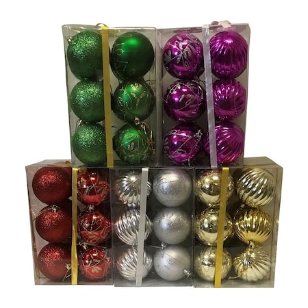 Santas Forest Decorated Ball Ornament, 80 mm H, PVC, BlueGoldGreenPurpleRedSilver 99917