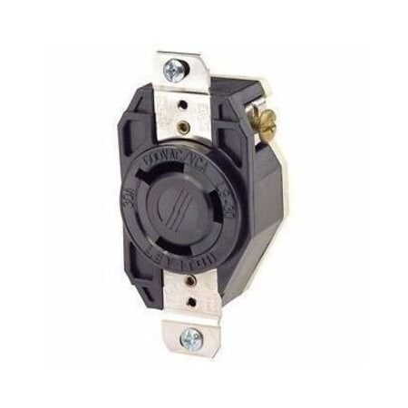 Leviton Flanged Locking Receptacle, L9-30R, 30 A, 600V AC, Single Phase, 2 Pole, Flush Mount, Black 2650