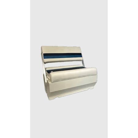 Horizon Mfg Premium Series Pontoon Flip Flop Seat Cushion Set with Base White/Navy/Blue 3013-3020-AADK