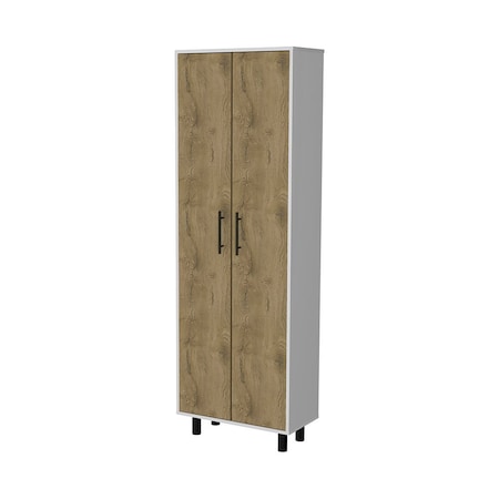 Homeroots 71in White and Light Brown Wood Accent Cabinet With Two Doors 534999