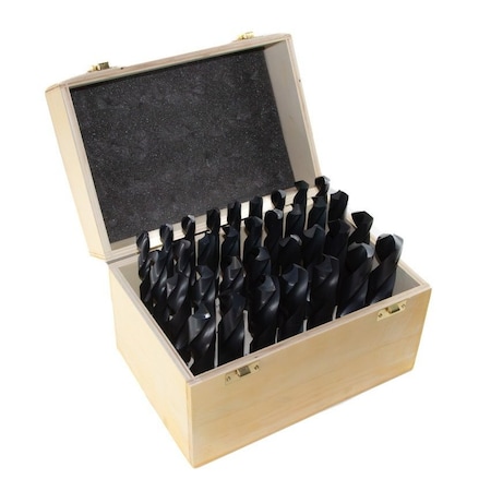 Drill America 33 Piece HSS Black Oxide Reduced Shank HSS Drill Bit Set, 1/2" - 1", Metal Stand DWD833SD-SET