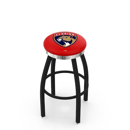 Holland Bar Stool Co 25" Blk Wrinkle Florida Panthers Swivel Bar Stool, Chrome Ring L8B2C25FlaPan