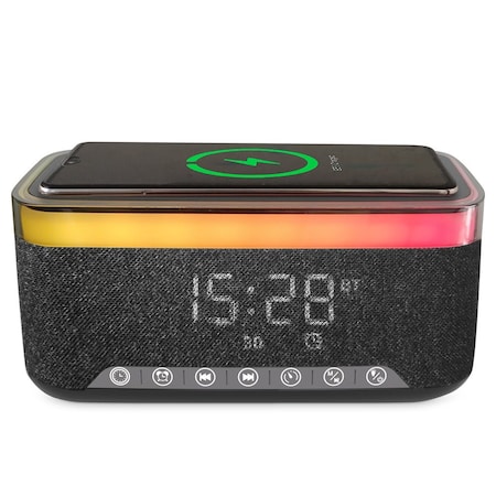 Alpha Digital Bluetooth Stereo Speaker- 10W, Alarm Clock, Charging, Light -Black S300-BK