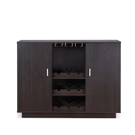 Homeroots Espresso Wood Finish Wine And Stemware Cabinet 376947