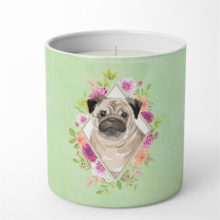 Jensendistributionservices 10 oz Fawn Pug Green Flowers Decorative Soy Candle MI2553450