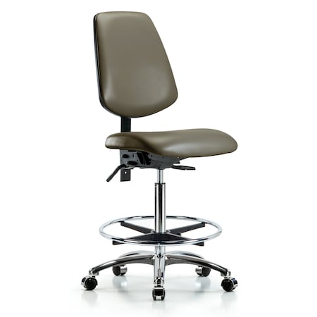 Blue Ridge Ergonomics Vinyl Chair Chrome, High Bench, Med Back, Foot Ring, Casters, Taupe BR-VHBCH-MB-CR-T0-A0-CF-CC-8809