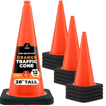 Xpose Safety Traffic Safety Cone, 28 in, PVC Plastic, 10 lb Weighted Base, DOT Approved, Orange, 12 pk OTC28-10L-12-X