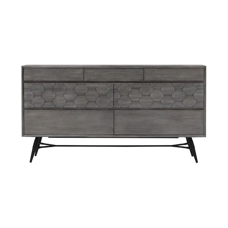 Homeroots 61" Gray Solid Wood Six Drawer Double Dresser 518618