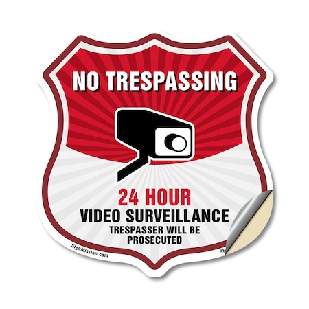 Signmission No Trespassing Shield Sign 24 Hour Video, 12 Inch X 12 Inch, Vinyl Decal SHI-D-12-420