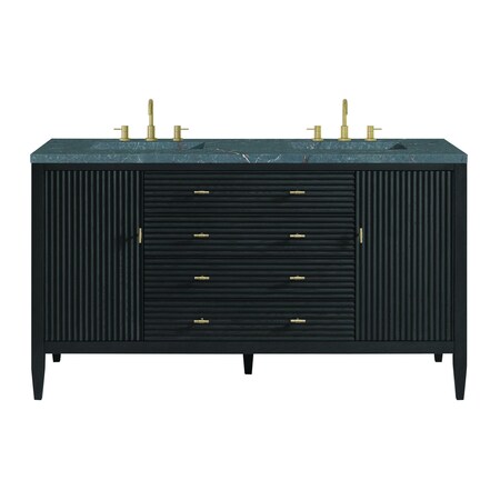 James Martin Vanities Myrrin 60in Double Vanity, Carbon Oak w/ 3 CM Parisien Bleu Silestone Top 485-V60D-CBO-FPBL