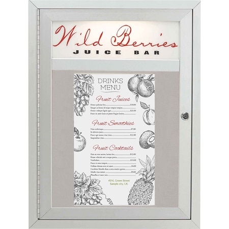 Aarco Main Street Style Al Frame Enclosed Bulletin Board w/ Header, 36''Hx 24''W MSC3624H