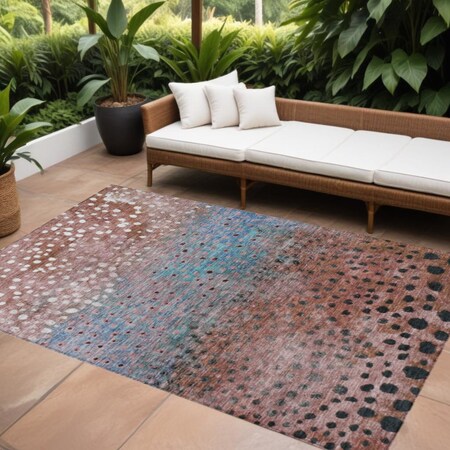 Homeroots 5' X 8' Terra Cotta Blue And Black Abstract Washable Indoor Outdoor Area Rug 603096
